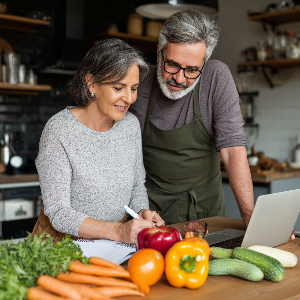 Nutritionist working with middle-aged client on personalized meal planning
